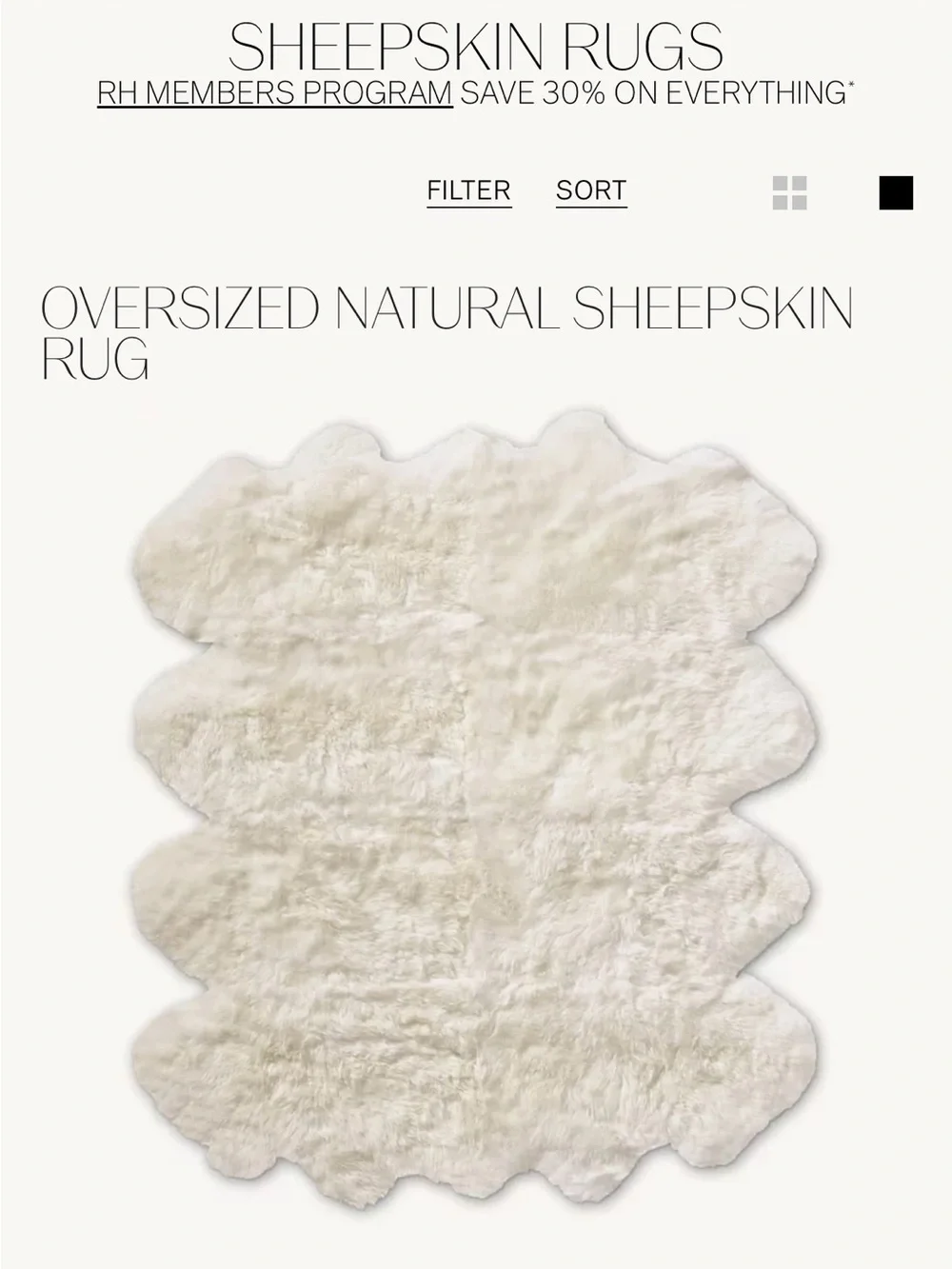 Restoration Hardware Natural Sheepskin Oversized Rug